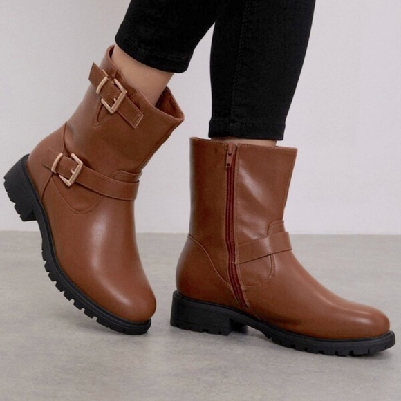 G.H. BASS Shoes Women’s Brown Leather Buckle Ankle Boots Size 8M - Picture 1 of 5